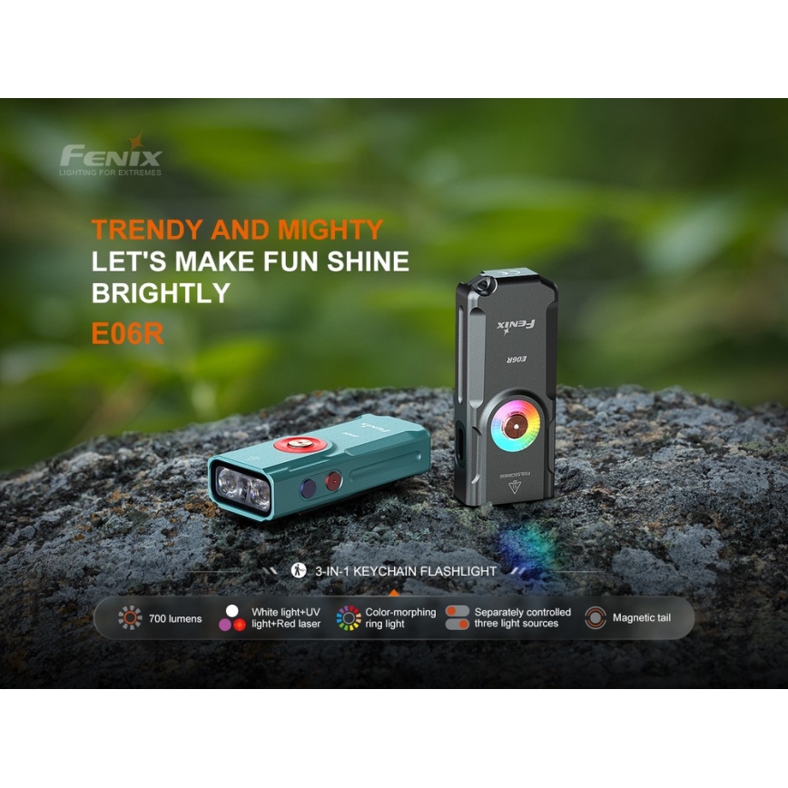 Fenix E06RTKS - LED Ljusreglerad uppladdningsbar ficklampa UV LED/USB IP66 700 glansig 60 h turkos