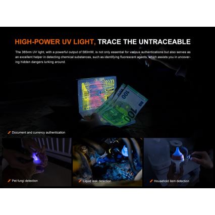 Fenix E06RTKS - LED Ljusreglerad uppladdningsbar ficklampa UV LED/USB IP66 700 glansig 60 h turkos