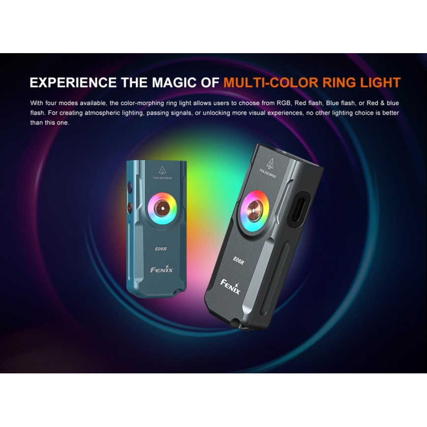 Fenix E06RTKS - LED Ljusreglerad uppladdningsbar ficklampa UV LED/USB IP66 700 glansig 60 h turkos