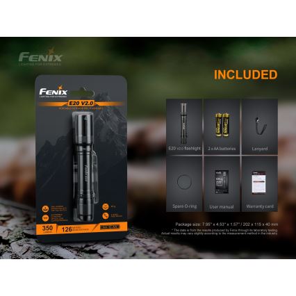 Fenix E20V20 - LED Fick lampa  LED/2xAA IP68 350 lm 200 h
