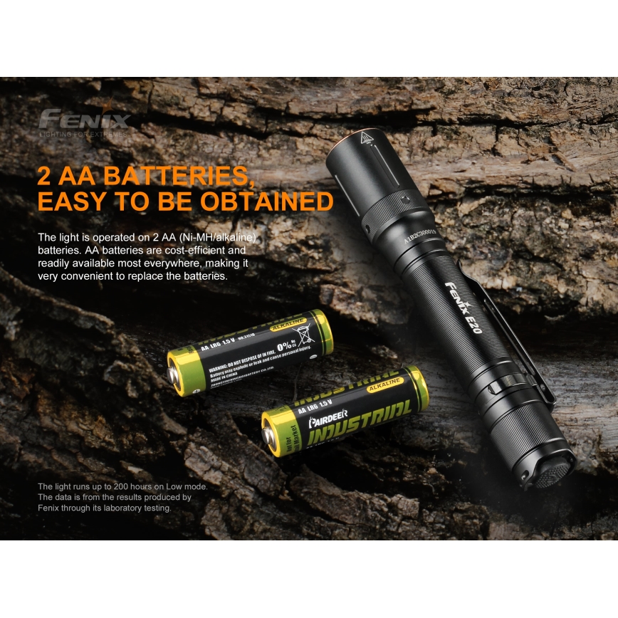 Fenix E20V20 - LED Fick lampa  LED/2xAA IP68 350 lm 200 h
