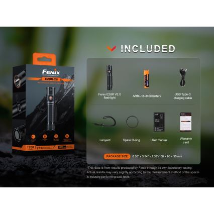 Fenix E28RV20 - LED Ljusreglerad rechargeable flashlight LED/USB IP68 1700 lm 260 h