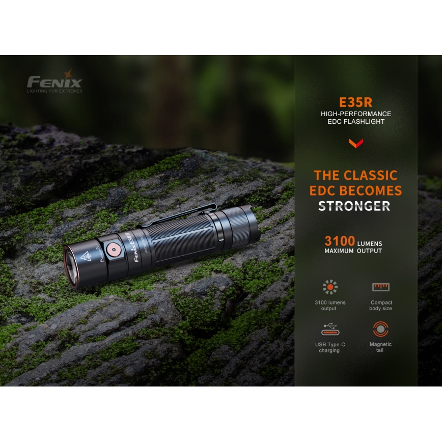 Fenix E35RSETAODS - LED Ljusreglerad rechargeable flashlight LED/USB IP68 3100 lm 69 h + diffuser 26,5mm