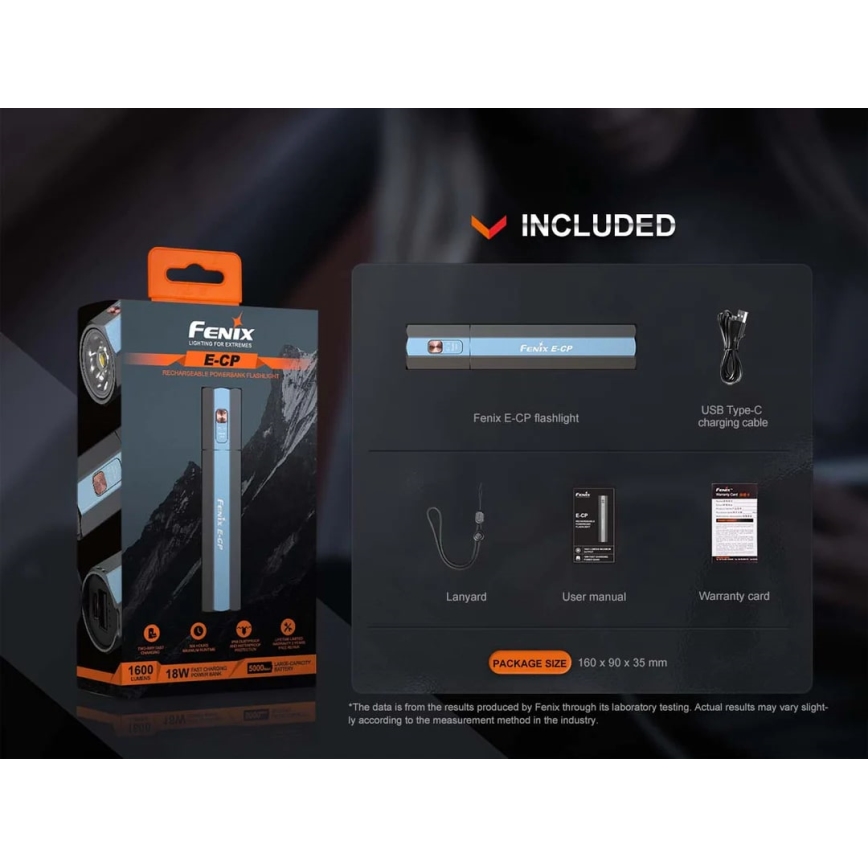 Fenix ECPBLUE - LED uppladdningsbar ficklampa med en power bank USB IP68 1600 lm 504 h blå