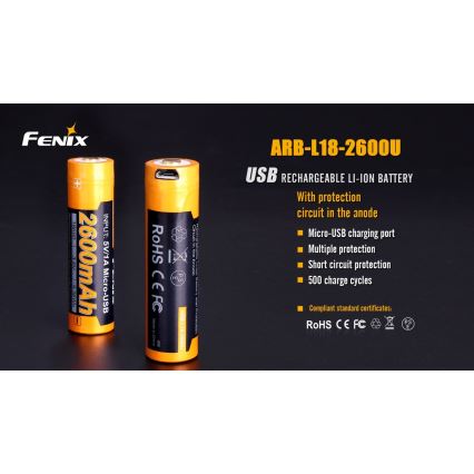 Fenix FE18650LI26USB - 1st Laddningsbart batteri  USB/3,6V 2600 mAh