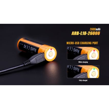 Fenix FE18650LI26USB - 1st Laddningsbart batteri  USB/3,6V 2600 mAh