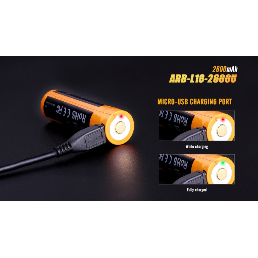 Fenix FE18650LI26USB - 1st Laddningsbart batteri  USB/3,6V 2600 mAh