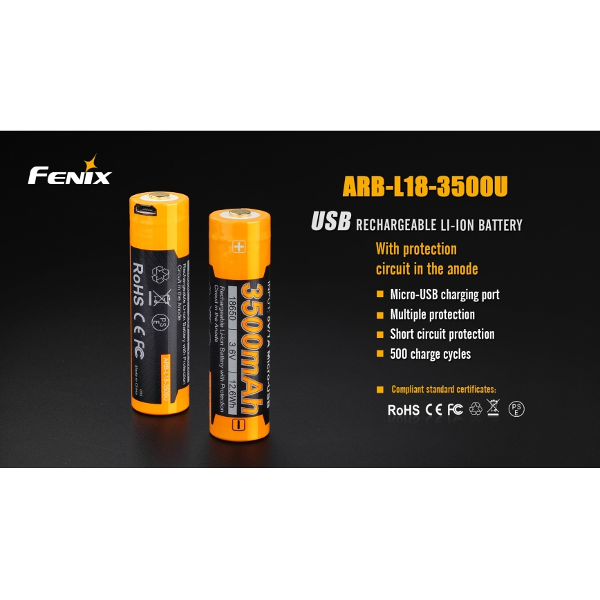 Fenix FE18650LI35USB - 1st Laddningsbart batteri  USB/3,6V 3500 mAh