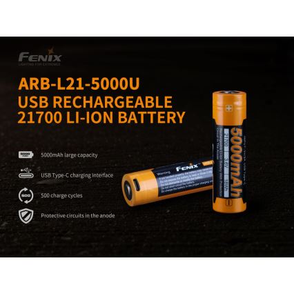 Fenix FE21700USB - 1pc Uppladdningsbart batteri USB/3,6V 5000 mAh