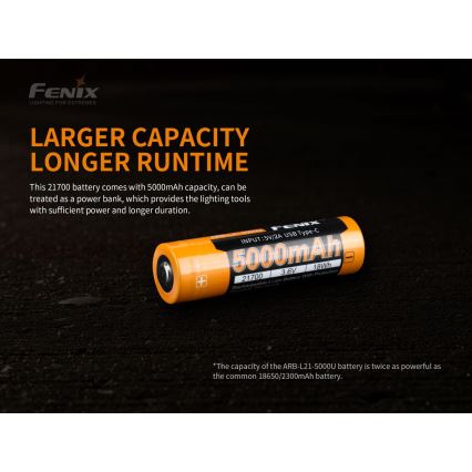 Fenix FE21700USB - 1pc Uppladdningsbart batteri USB/3,6V 5000 mAh