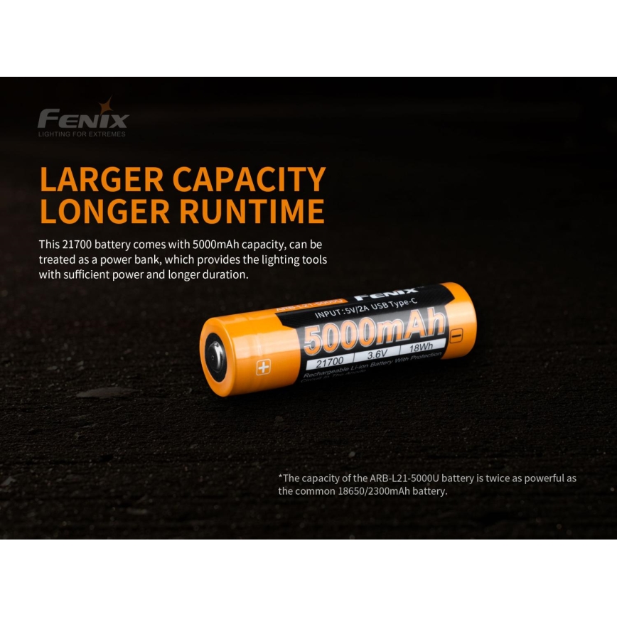 Fenix FE21700USB - 1pc Uppladdningsbart batteri USB/3,6V 5000 mAh
