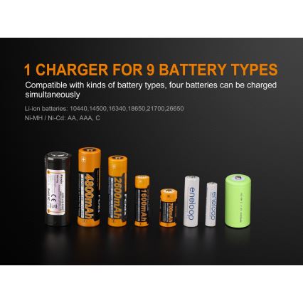 Fenix FENAREA4 - Batteriladdare 4xLi-ion/AAA/AA/C 5V
