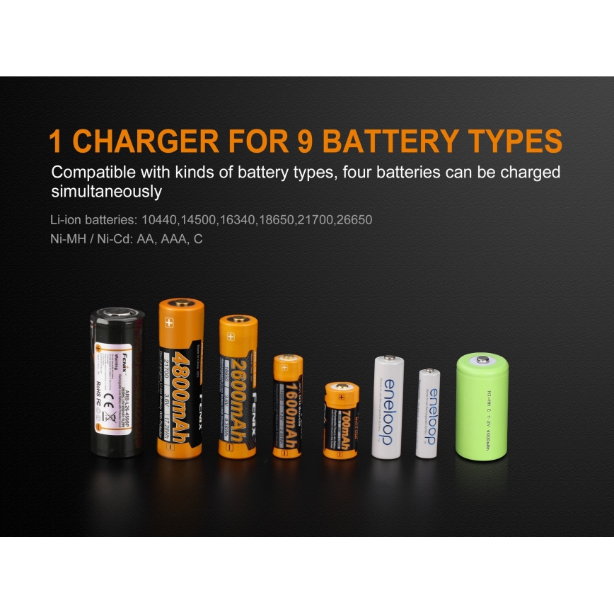 Fenix FENAREA4 - Batteriladdare 4xLi-ion/AAA/AA/C 5V