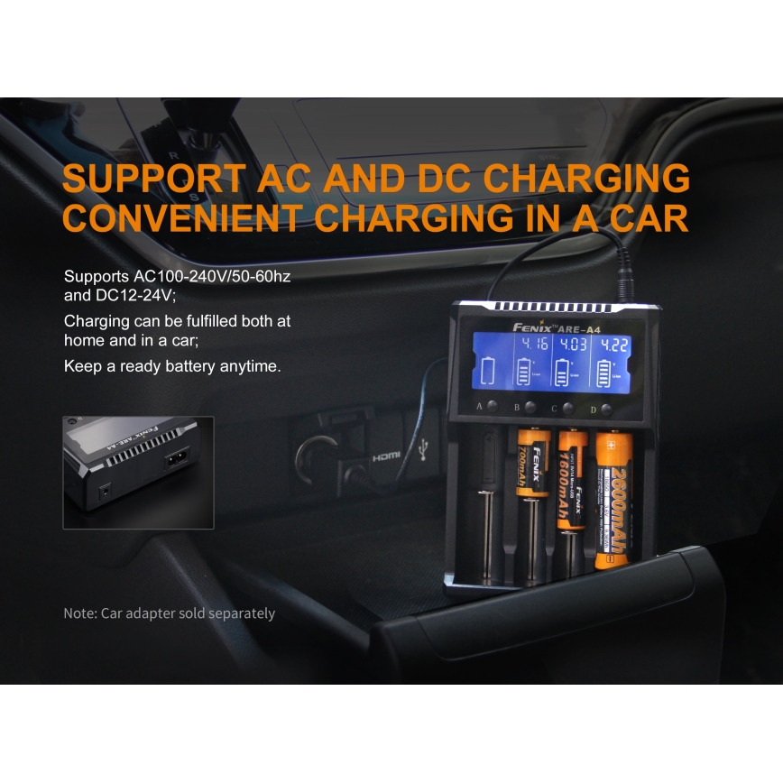 Fenix FENAREA4 - Batteriladdare 4xLi-ion/AAA/AA/C 5V