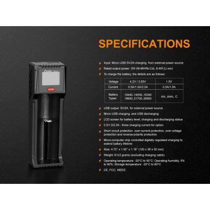 Fenix FENARED1 - Batteriladdare 1xLi-ion/AAA/AA/C 5V