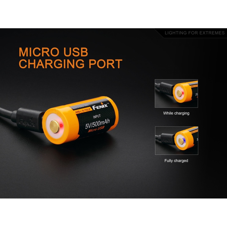 Fenix FERCR123ALIIONUP - 1st Laddningsbart batteri  USB/3,6V 700 mAh