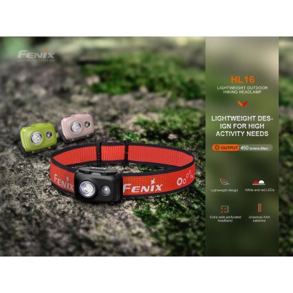 Fenix HL16V2BLK - LED Pannlampa LED/3xAAA IP66 450 lm 200 h svart/orange