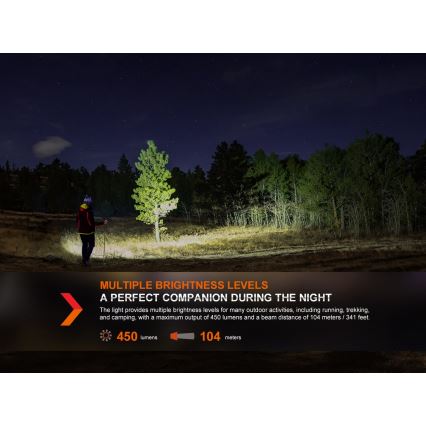 Fenix HL16V2BLK - LED Pannlampa LED/3xAAA IP66 450 lm 200 h svart/orange