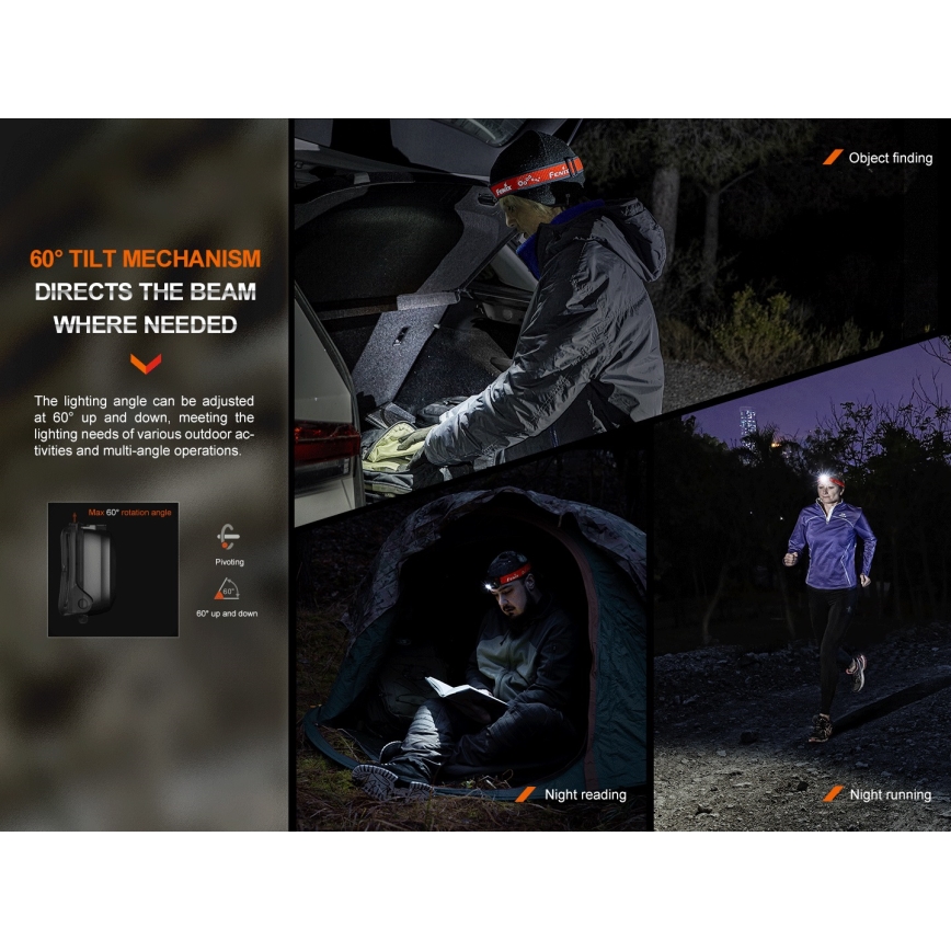 Fenix HL16V2BLK - LED Pannlampa LED/3xAAA IP66 450 lm 200 h svart/orange