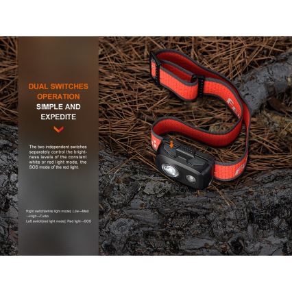 Fenix HL16V2BLK - LED Pannlampa LED/3xAAA IP66 450 lm 200 h svart/orange