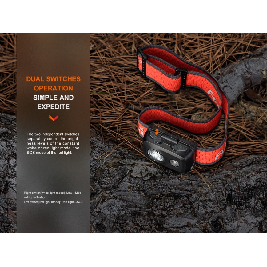 Fenix HL16V2BLK - LED Pannlampa LED/3xAAA IP66 450 lm 200 h svart/orange