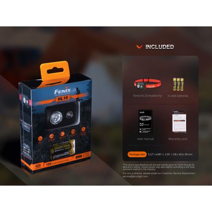 Fenix HL16V2BLK - LED Pannlampa LED/3xAAA IP66 450 lm 200 h svart/orange