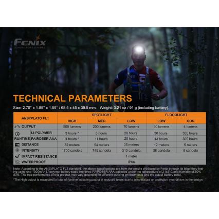 Fenix HL18RTRAIL - LED laddningsbar pannlampa  LED/3xAAA IP66 500 lm 300 h