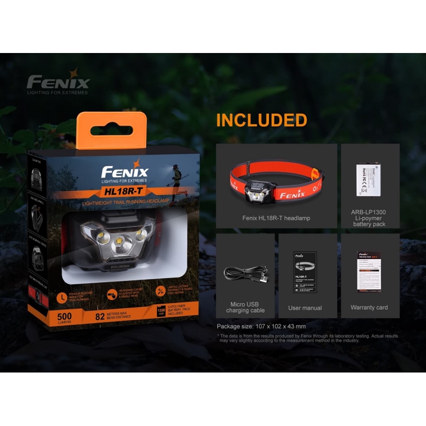 Fenix HL18RTRAIL - LED laddningsbar pannlampa  LED/3xAAA IP66 500 lm 300 h