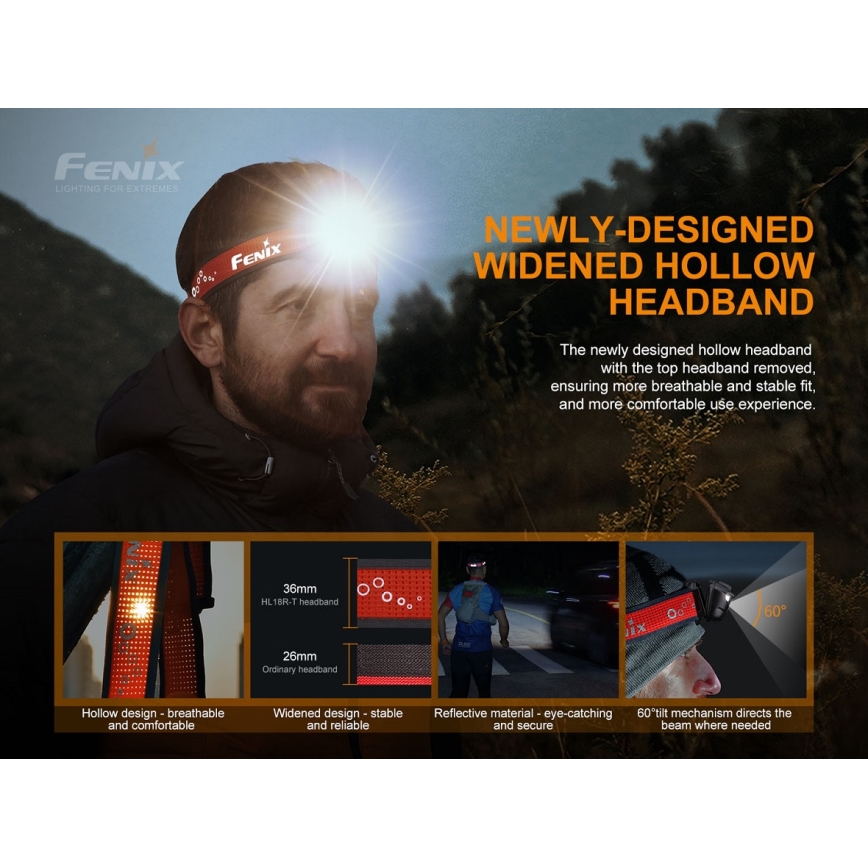 Fenix HL18RTRAIL - LED laddningsbar pannlampa  LED/3xAAA IP66 500 lm 300 h
