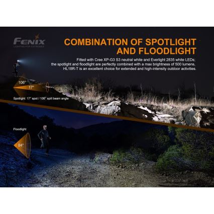 Fenix HL18RTRAIL - LED laddningsbar pannlampa  LED/3xAAA IP66 500 lm 300 h