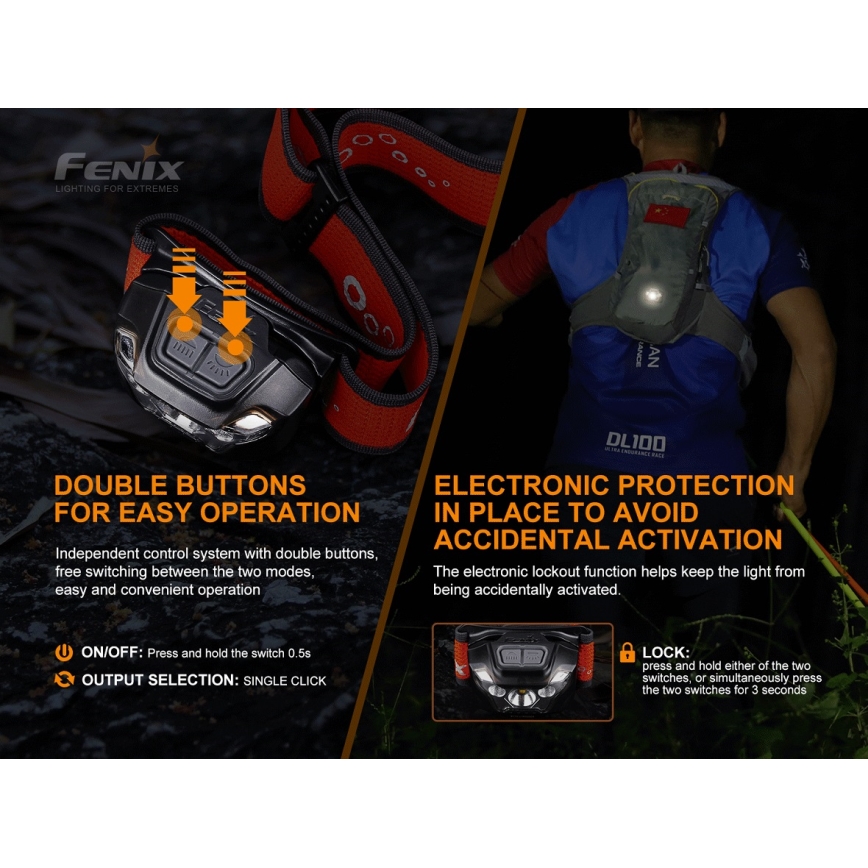 Fenix HL18RTRAIL - LED laddningsbar pannlampa  LED/3xAAA IP66 500 lm 300 h
