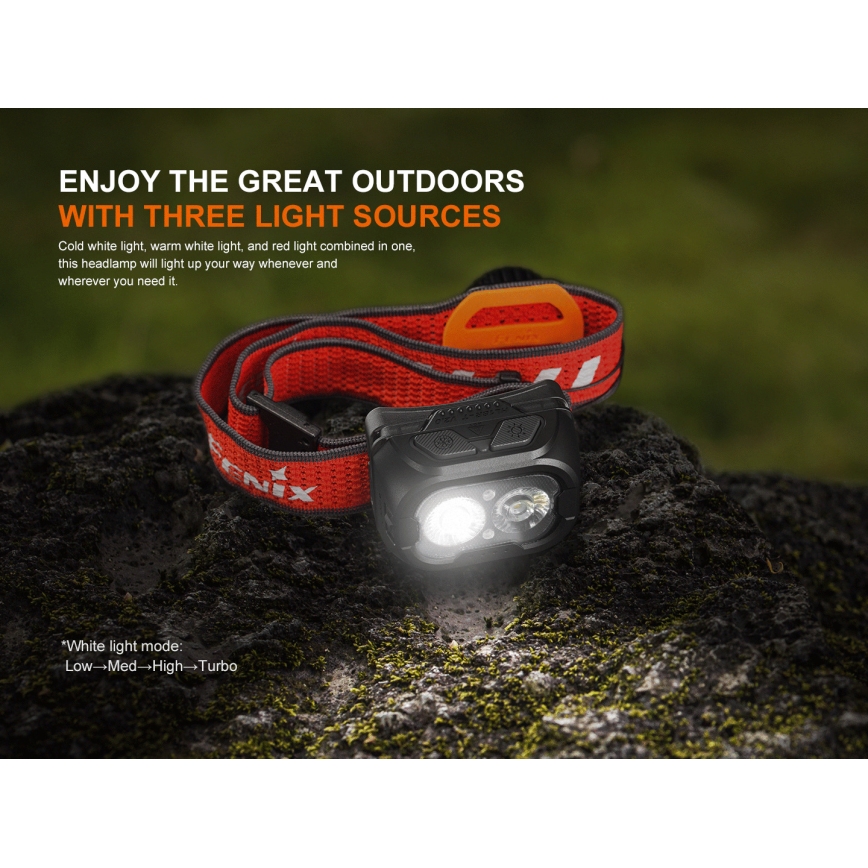 Fenix HL18RTV20BLC - LED Ljusreglerad uppladdningsbar pannlampa LED/USB IP66 800 lm 160 h svart/orange