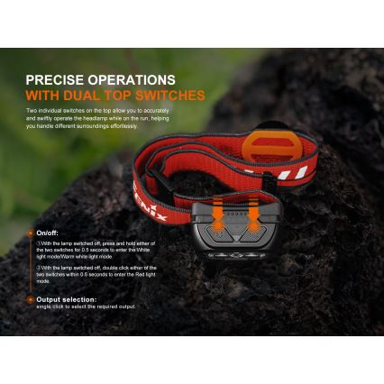 Fenix HL18RTV20BLC - LED Ljusreglerad uppladdningsbar pannlampa LED/USB IP66 800 lm 160 h svart/orange