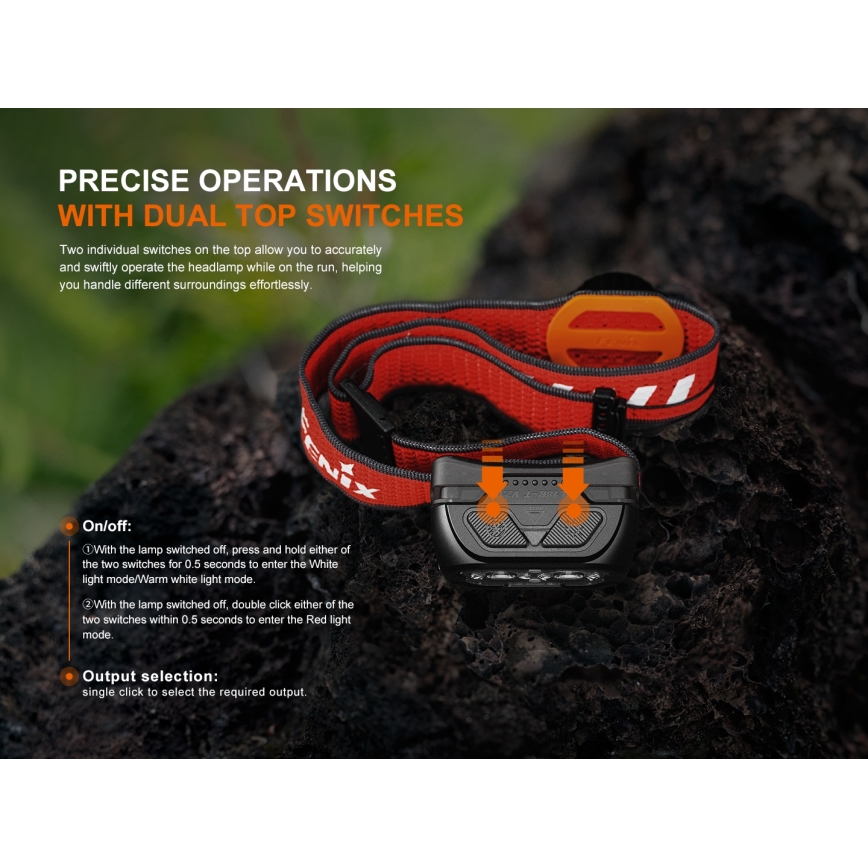 Fenix HL18RTV20BLC - LED Ljusreglerad uppladdningsbar pannlampa LED/USB IP66 800 lm 160 h svart/orange
