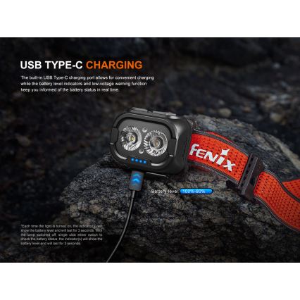 Fenix HL18RTV20BLC - LED Ljusreglerad uppladdningsbar pannlampa LED/USB IP66 800 lm 160 h svart/orange