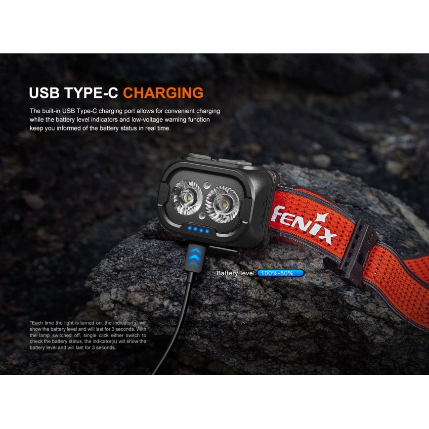 Fenix HL18RTV20BLC - LED Ljusreglerad uppladdningsbar pannlampa LED/USB IP66 800 lm 160 h svart/orange