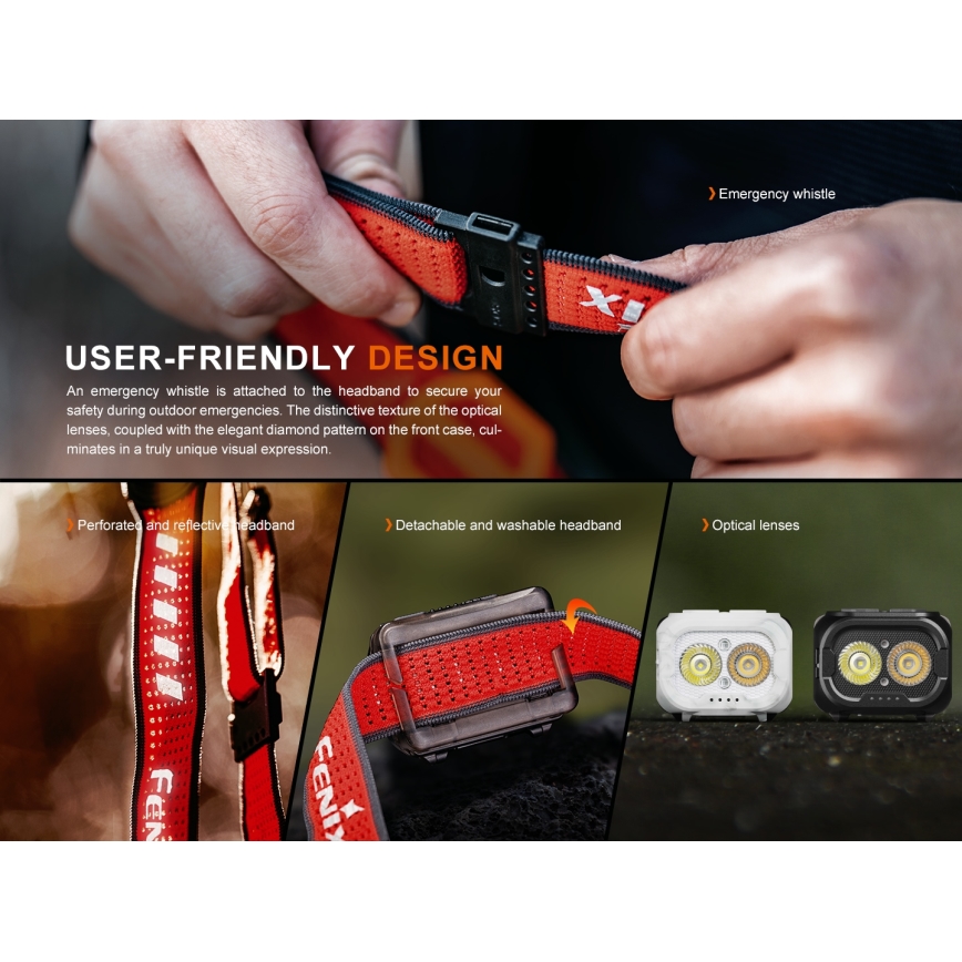 Fenix HL18RTV20BLC - LED Ljusreglerad uppladdningsbar pannlampa LED/USB IP66 800 lm 160 h svart/orange