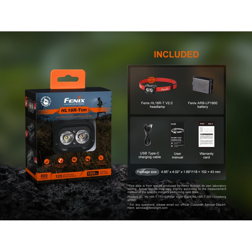 Fenix HL18RTV20BLC - LED Ljusreglerad uppladdningsbar pannlampa LED/USB IP66 800 lm 160 h svart/orange