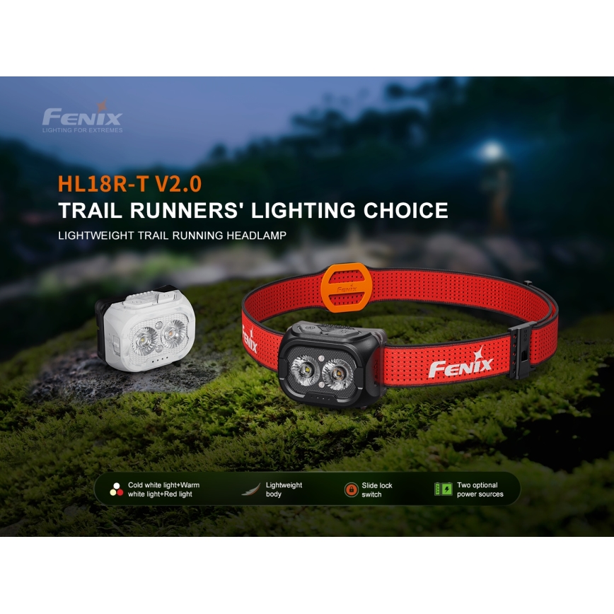 Fenix HL18RTV20WHT - LED Ljusreglerad uppladdningsbar pannlampa LED/USB IP66 800 glansig 160 h vit/svart