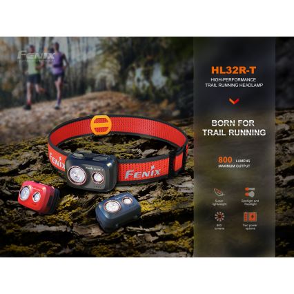Fenix HL32RTRED - LED uppladdningsbar pannlampa LED/USB IP66 800 lm 300 h röd/orange