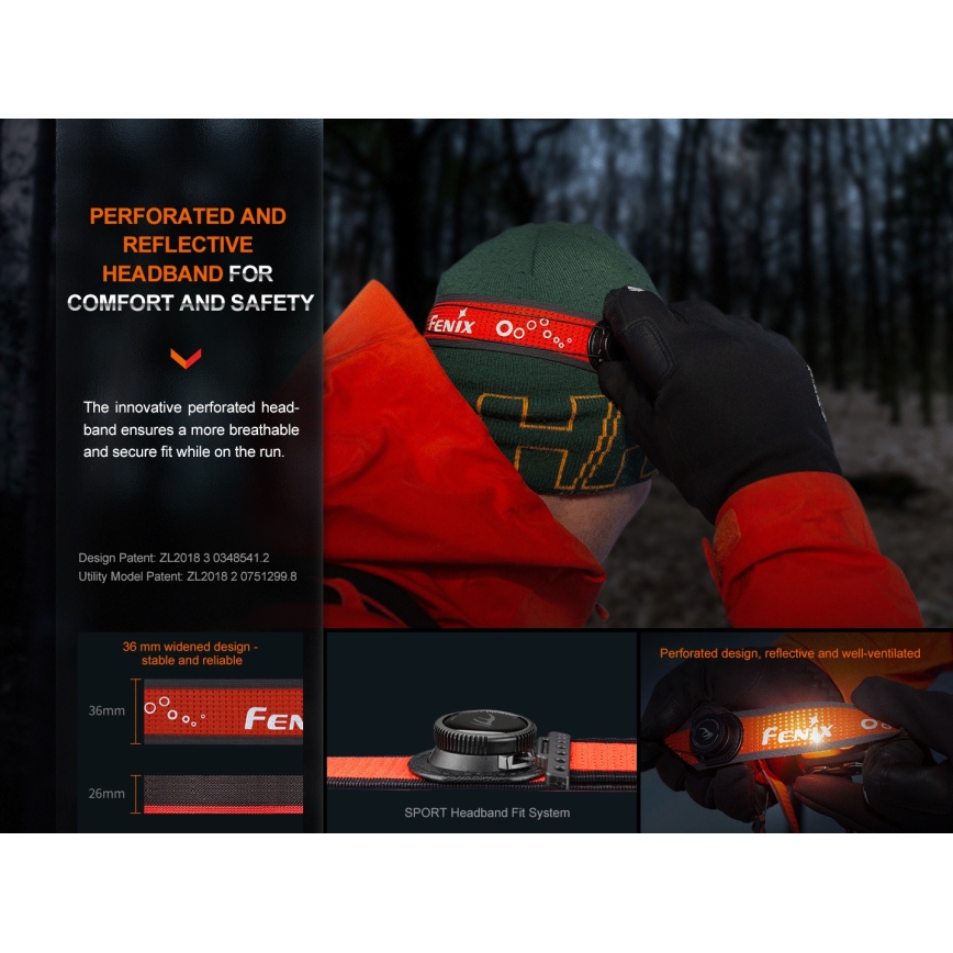Fenix HL32RTRED - LED uppladdningsbar pannlampa LED/USB IP66 800 lm 300 h röd/orange