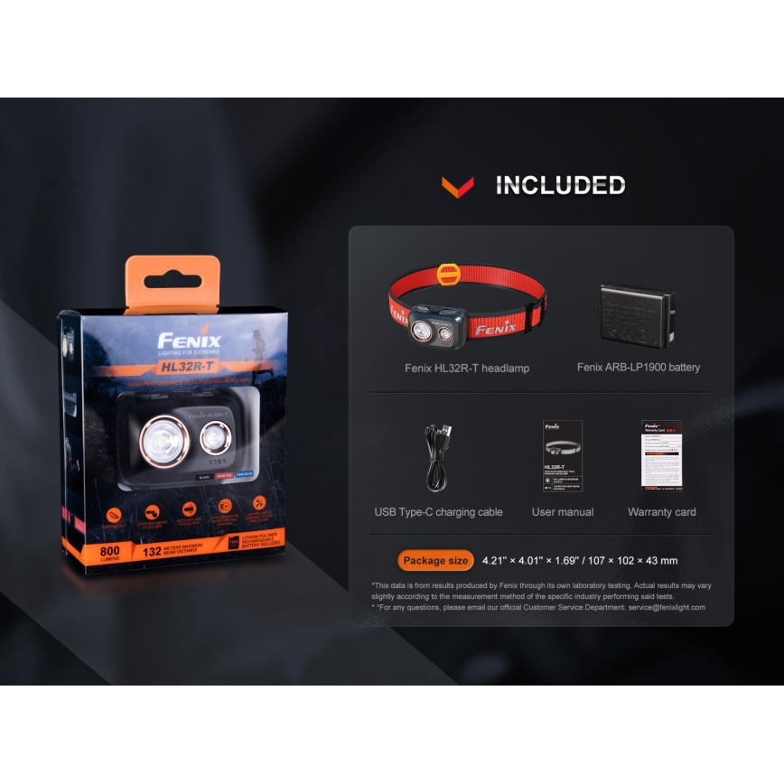 Fenix HL32RTRED - LED uppladdningsbar pannlampa LED/USB IP66 800 lm 300 h röd/orange