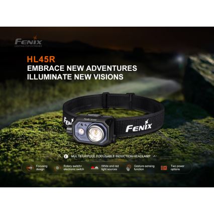 Fenix HL45R - LED Ljusreglerad uppladdningsbar fokusering pannlampa LED/USB IP66 1000 glansig 240 h svart