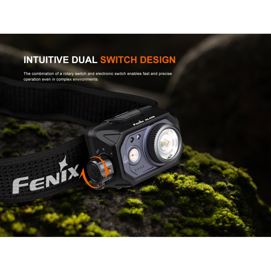 Fenix HL45R - LED Ljusreglerad uppladdningsbar fokusering pannlampa LED/USB IP66 1000 glansig 240 h svart