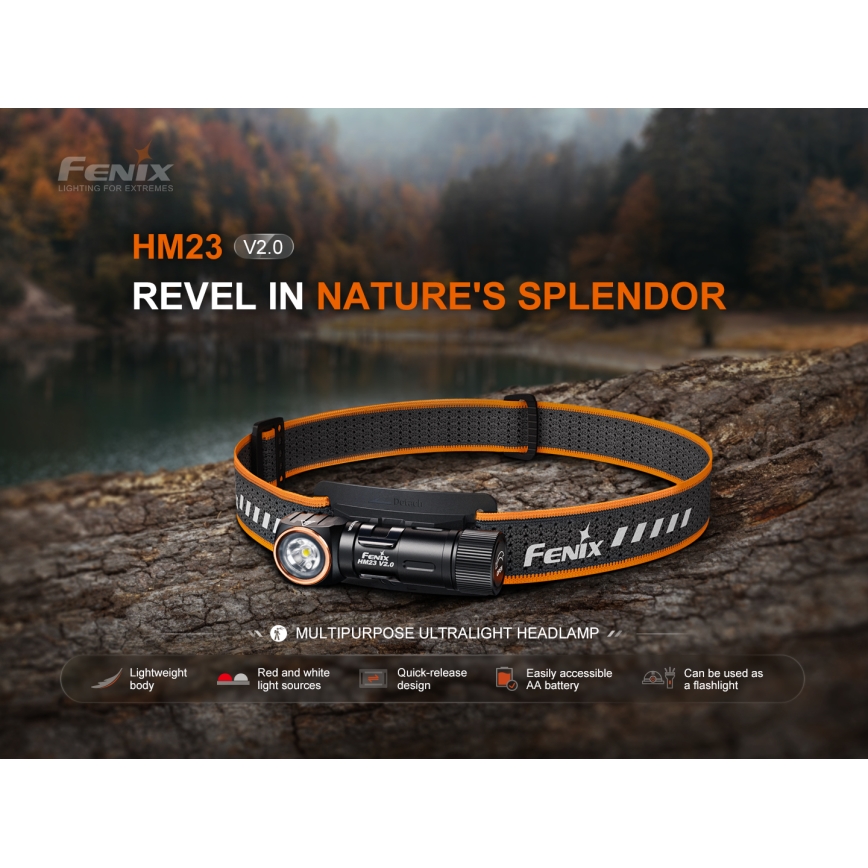 Fenix HM23V20 - LED Ljusreglerad pannlampa LED/1xAA IP68 300 lm 100 h