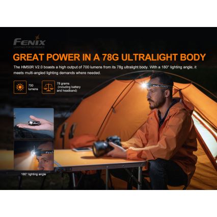Fenix HM50RV20 - LED uppladdningsbar pannlampa 3xLED/USB/1xCR123A IP68 700 glansig 120 h 700 mAh