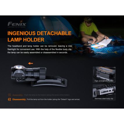 Fenix HM50RV20 - LED uppladdningsbar pannlampa 3xLED/USB/1xCR123A IP68 700 glansig 120 h 700 mAh