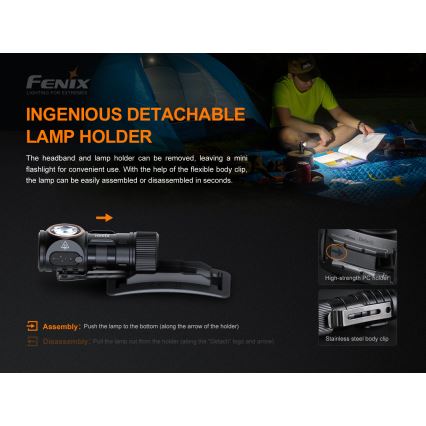Fenix HM51RV20 - LED laddningsbar pannlampa  3xLED/1xCR123A IP68 700 lm 120 h