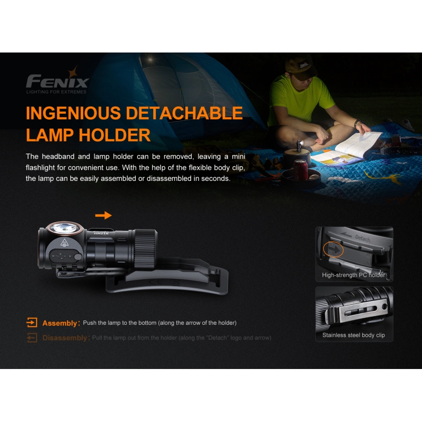 Fenix HM51RV20 - LED laddningsbar pannlampa  3xLED/1xCR123A IP68 700 lm 120 h