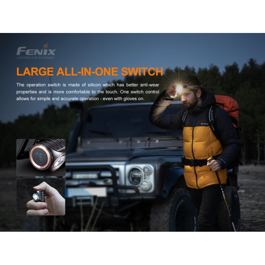 Fenix HM51RV20 - LED laddningsbar pannlampa  3xLED/1xCR123A IP68 700 lm 120 h